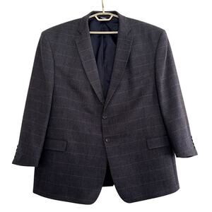 Botany Five Hundred 52R Lambswool 2-Button Blazer Gray Windowpane Sportcoat